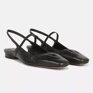Vince Venice Slingback Ballerina Flats Mary Jane Square Toe Leather Black